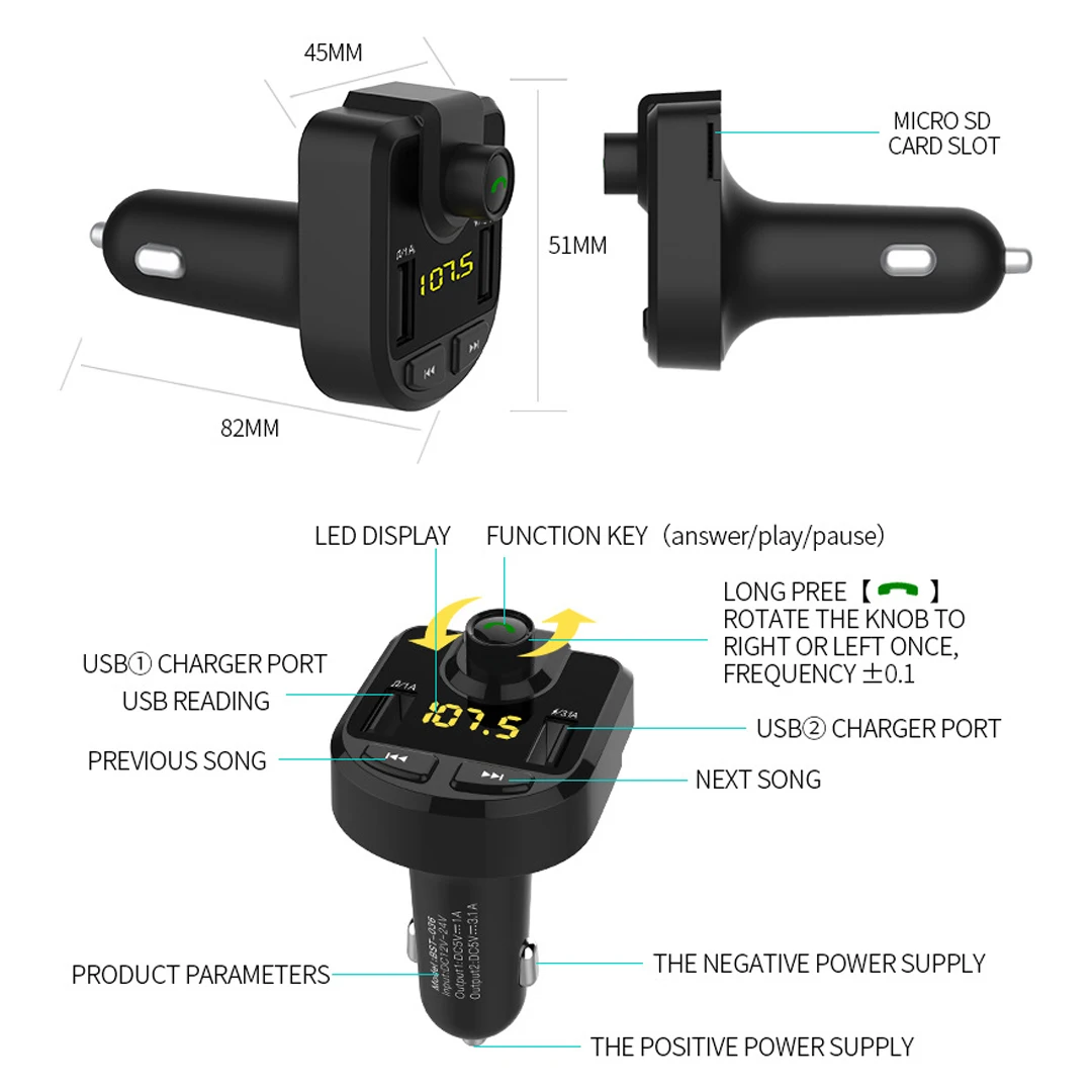 Quick Charger Voltage Display Micro SD TF Music Play bluetooth Car FM Transmitter Wifi Radio Adapter USB MP3 Player Mic | Автомобили и