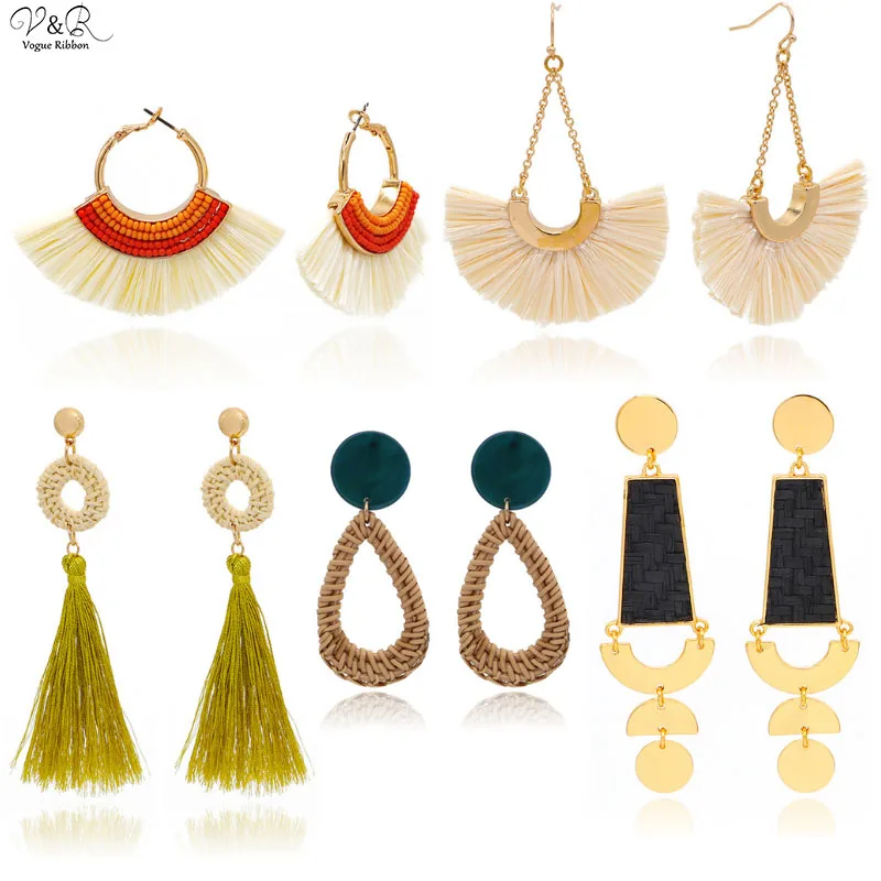 Новые трендовые серьги 2020 геометрические Semilunar ручная работа соломенная бумага