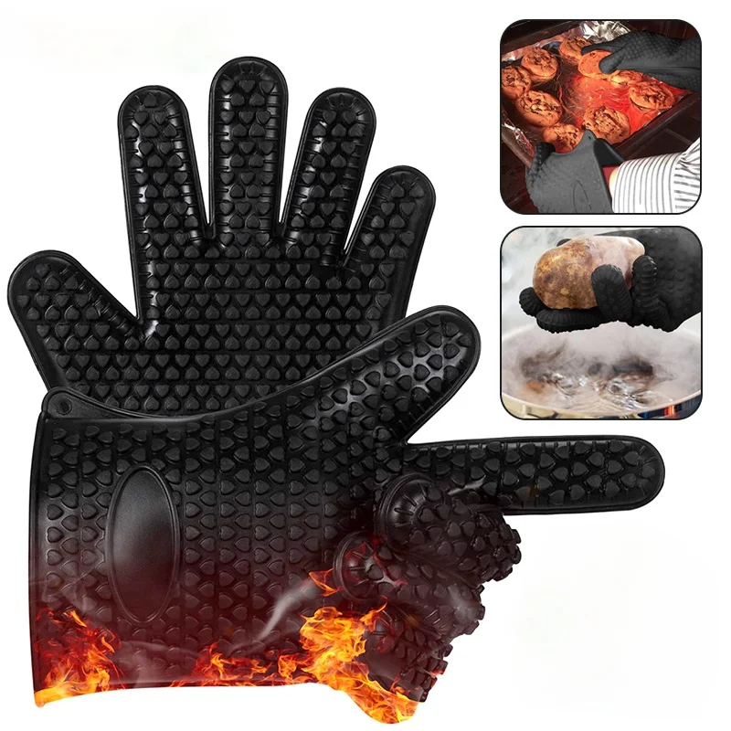 

Food Grade Thick Heat Resistant Silicone Glove BBQ Grill Gloves Kitchen Barbecue Oven Cooking Mitts Grill Baking Gloves BBQ Tool