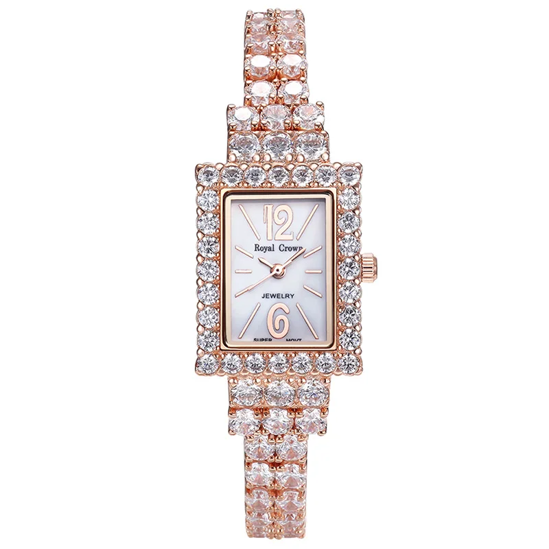 Royal Crown Prong Setting Cubic Zircon Women's Watch Japan Mov't Hours Elegant Fashion Rhinestones Bracelet Girl's Gift Box