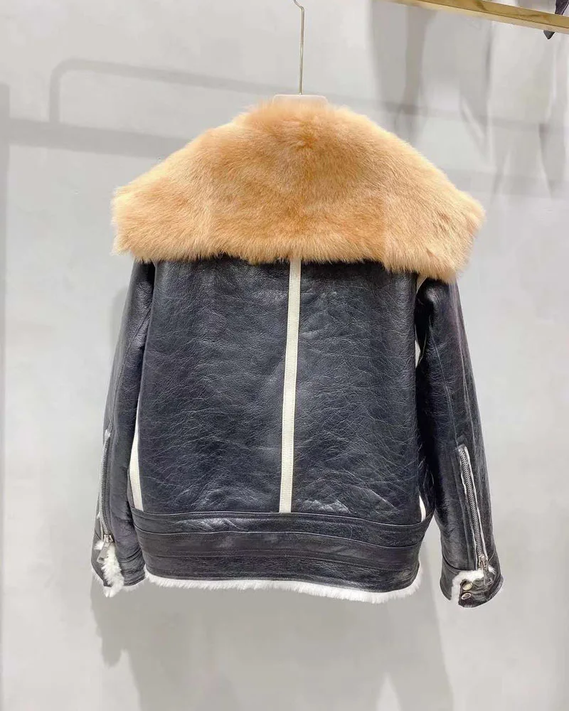 

Women Coat Winter 2021 New Moto & Biker Short Clothes Oversized Collar Natural Real Fur Jacket Double-Faced Full Pelt FN0072