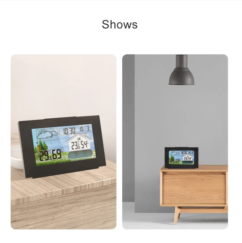 

Weather Station Touch Screen Wireless Indoor Outdoor Temperature Humidity Meter Digital Alarm clock 1-3 temperature Sensor