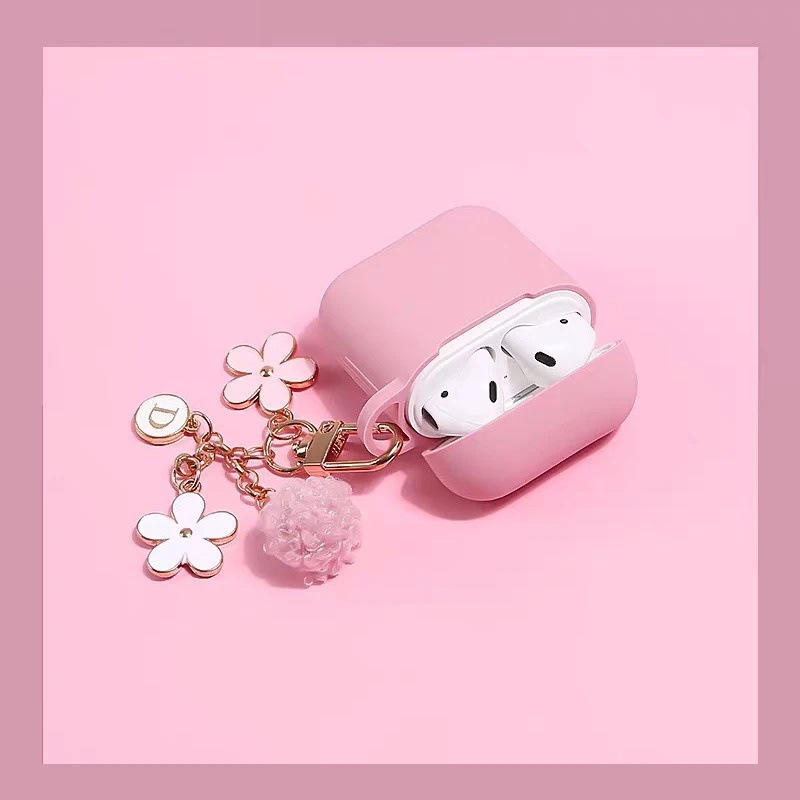 Чехол для Apple AirPods силиконовый милый чехол наушников с розовым цветком s Airpods 1 2