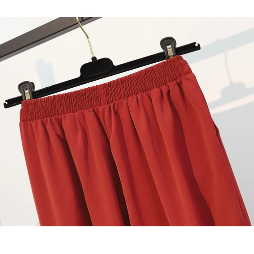 

Plus Size Ankle Length Trousers Womens Summer Fashion Thin And Soft Ice Silk Chiffon Split Harem Carrot Pants