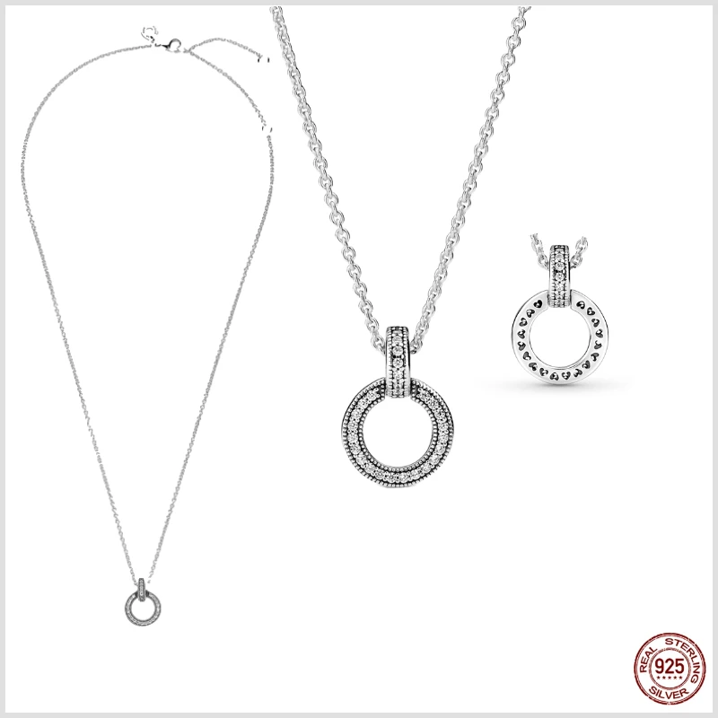 

925 Sterling Silver Classic Circle Pendant Necklace Long Chain Necklace Dazzling Zircon Jewelry For Women Wedding Jewelry CMN016