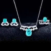 2021 trend imitated paraiba tourmaline emerald pendant necklace silver color earring crown ring wedding jewelry anniversary gift