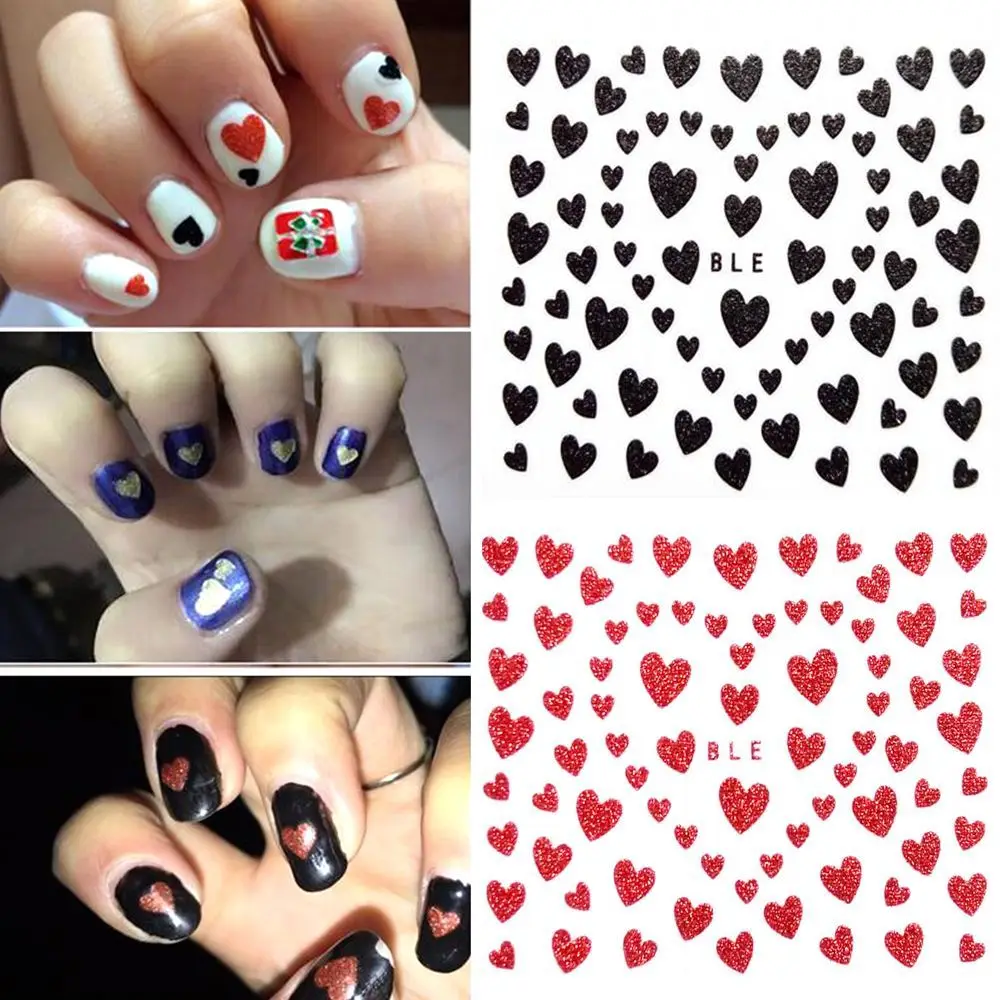 2 Sheets 3D Heart Adhesive Manicure Decals Water Transfer Nail Decoration Nail Art Stickers