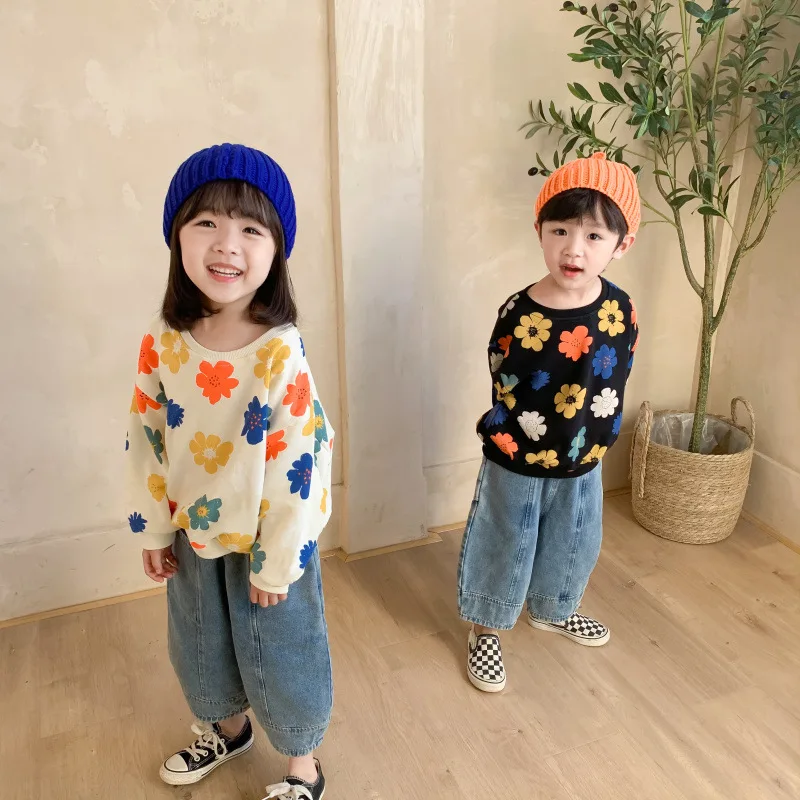 

Children Long Sleeve Cotton Casual Hooded Toddler Kids Loose Fashion Sweater 2021 Spring Cute Floral Top Clothing