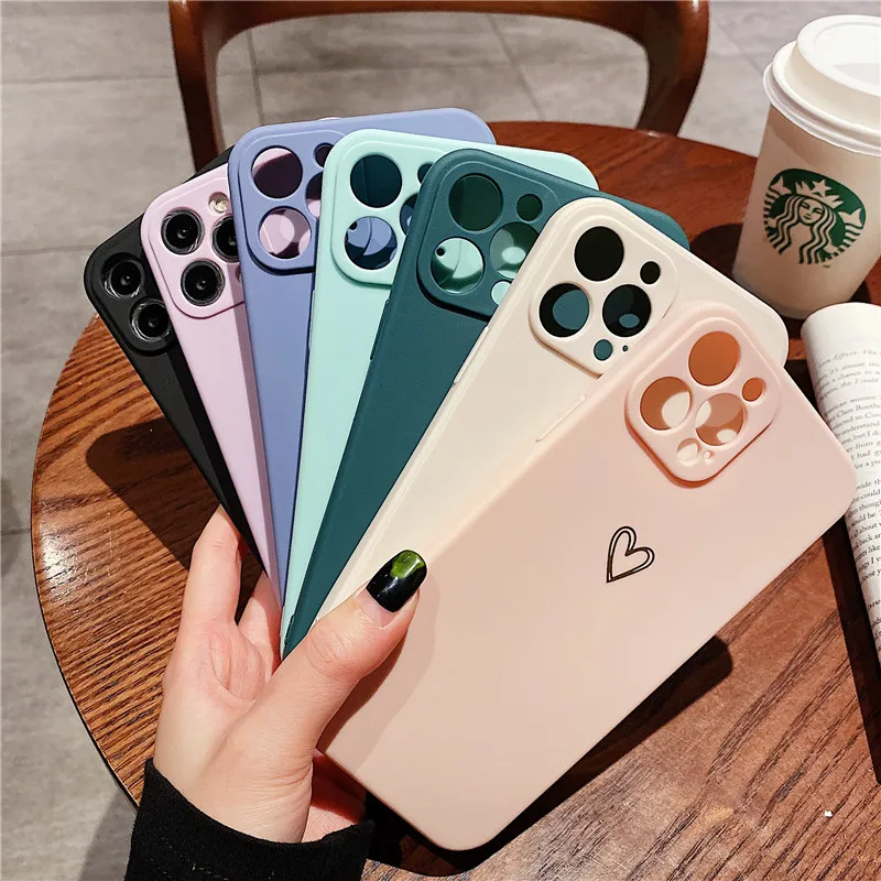 ottwn candy color love heart pattern phone case for iphone 11 12 13 pro max mini x xr xs max 7 8 plus se 2020 soft silicon cover free global shipping