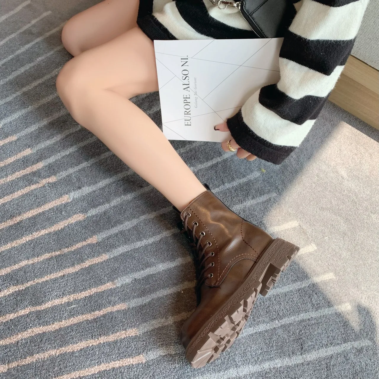 Winter New Fashion Ankle Boots Side Crawling Shoes Ladies Ankle Boots Plush Warm Thick Heel Retro Riding Boots