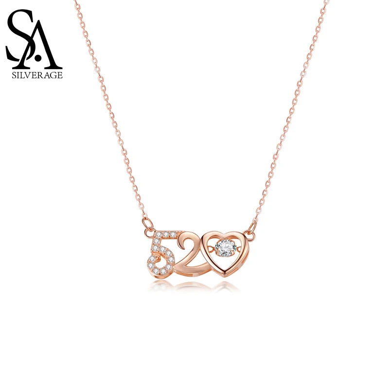 

SA SILVERAGE 520 Necklace Women Summer 925 Sterling Silver 2021 New Heart-shaped Clavicle Chain Valentine's Day Send Girlfriend