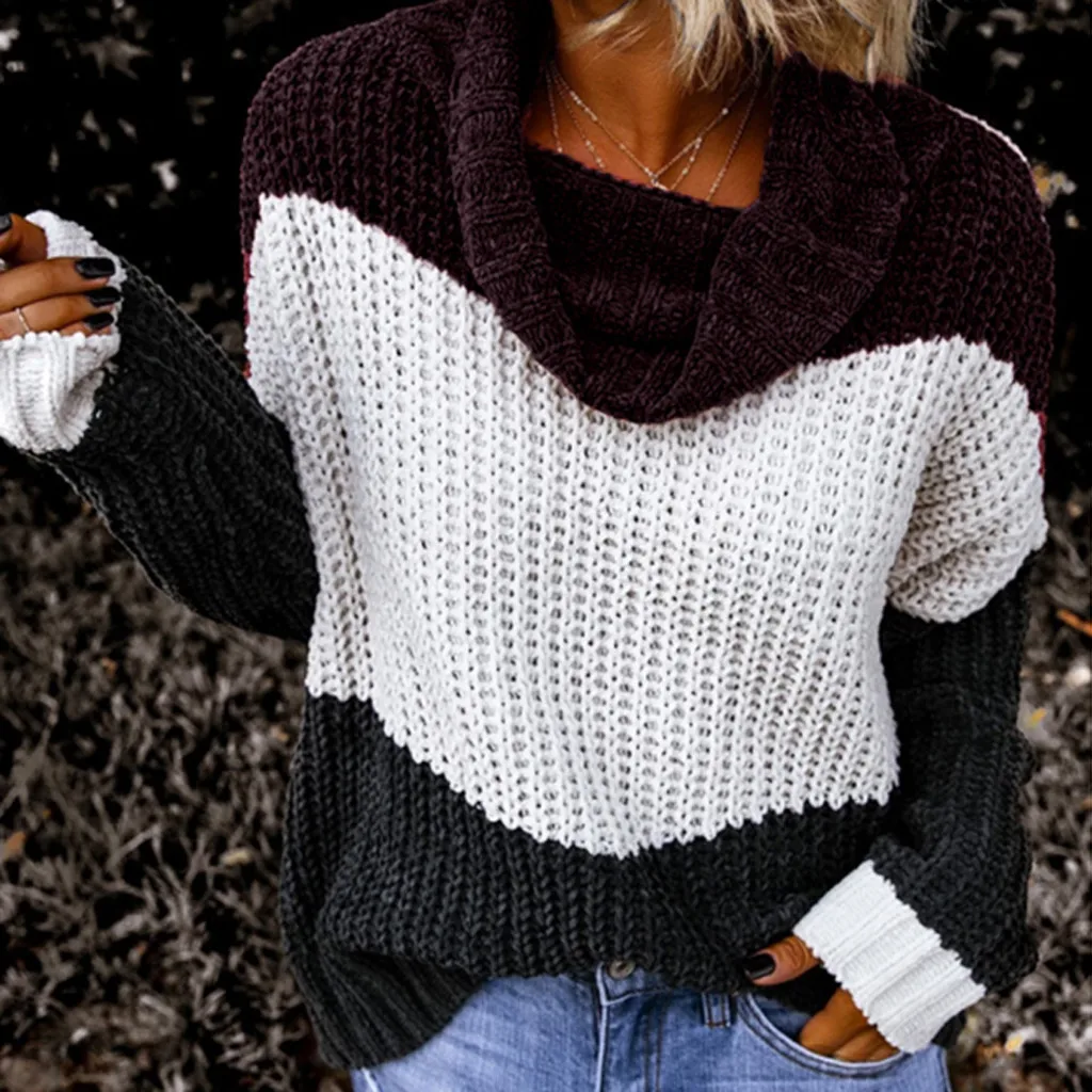 Свитер женский зимний свободного покроя с круглым вырезом и длинными рукавами |