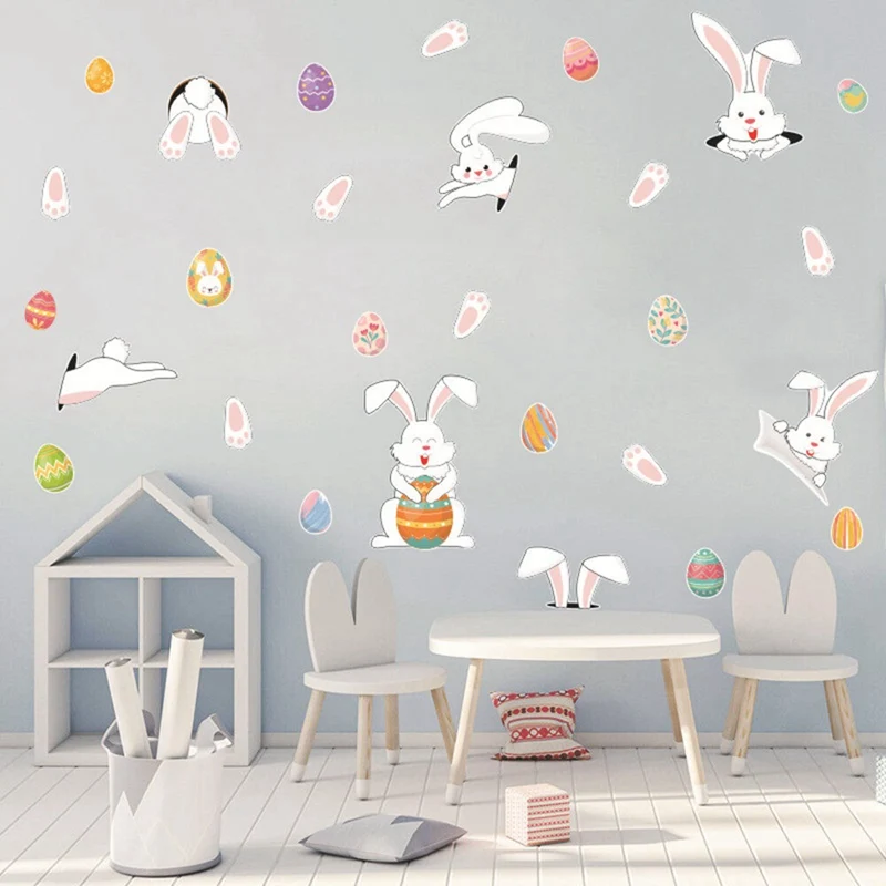 Новейшие Мультяшные пасхальные яйца кролик комбинированный узор стикер на стену