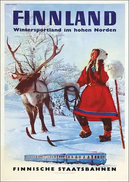Финские туристические плакаты Wintersportland im hohen Norden, классические настенные наклейки, Картина на холсте, ВИНТАЖНЫЙ ПЛАКАТ, домашний декор, подарок