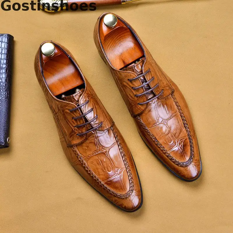 Мужские туфли из натуральной кожи цвет черный коричневый мужские в стиле Дерби