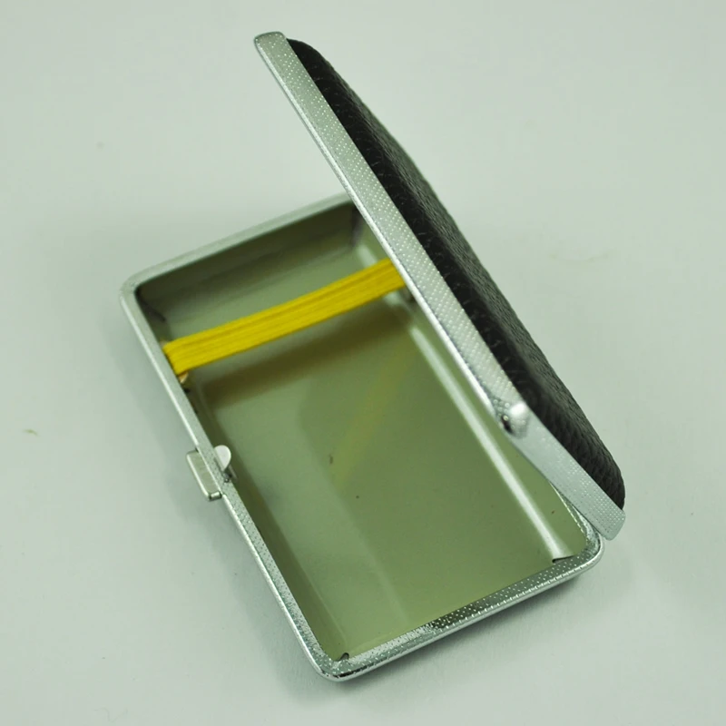 SODIAL(R) металлическая рамка черная коробка из искусственной кожи для хранения