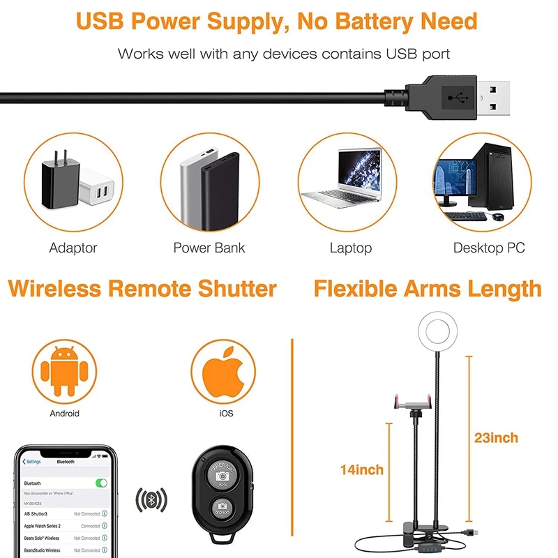 Кольцевой светильник для селфи с подставкой-держатель сотового телефона макияжа