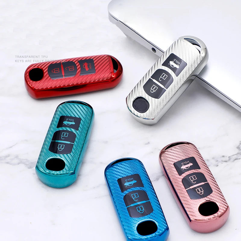 

New Carbon Fiber TPU Full Cover Car Remote Key Case For Mazda 2 3 6 Axela Atenza CX-5 CX5 CX-7 CX-9 2014 2015 2016 2017 3 button