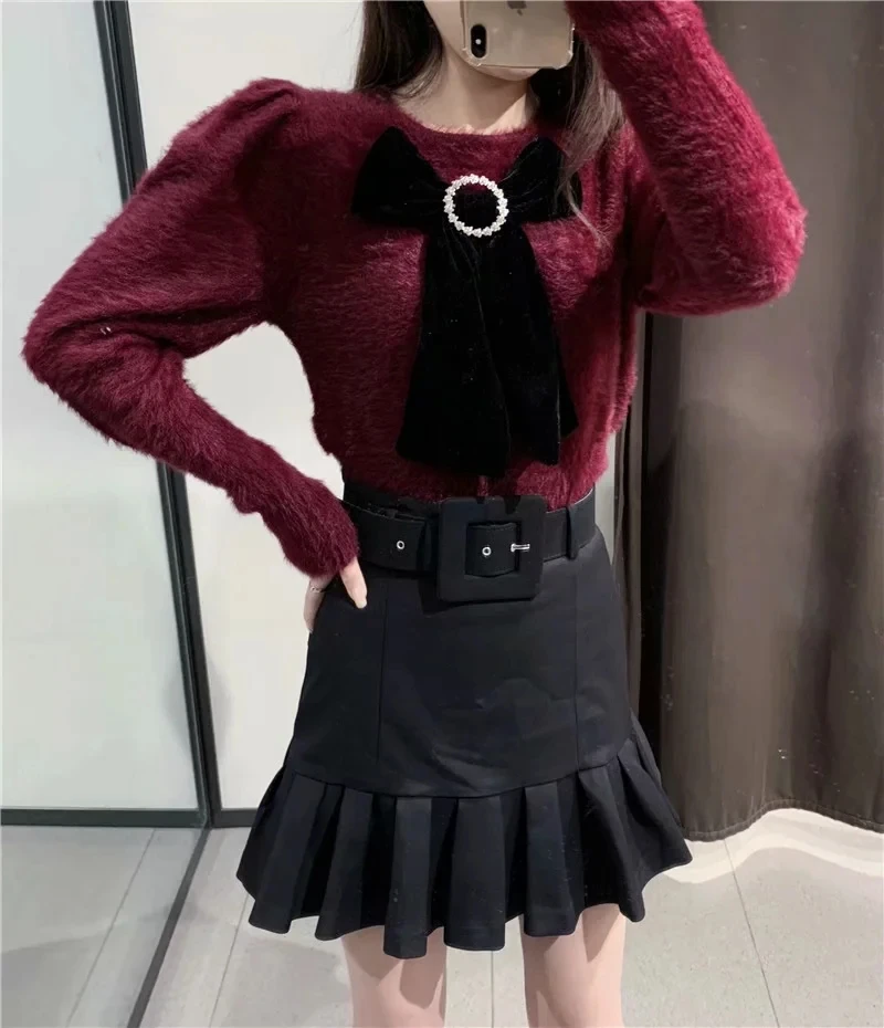 Сексуальная мини-юбка с поясом и оборками женская черная юбка высокой талией 2020