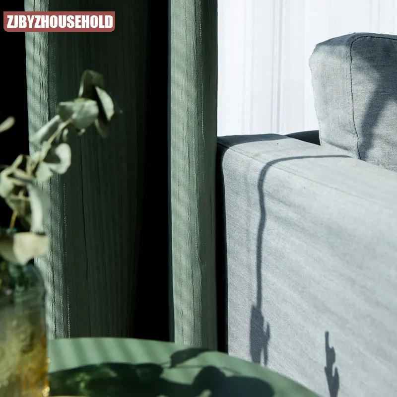 

Japan Texture Striped Blackout Curtains for Living Room Thick Green Drapes for Bedroom Luxury Panel Window Treatments Blinds