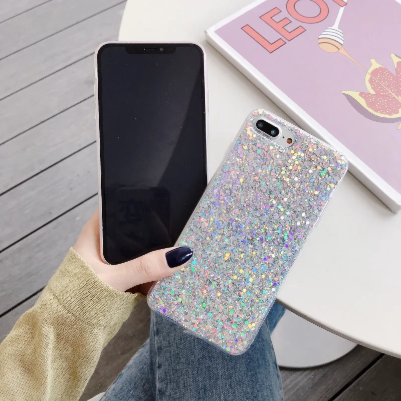 

Summer Glitter Silicone Phone Case For iPhone 12 11 Pro X XS MAX XR Bling Cover for iphone 6s 7 8 Plus SE 2020 Shockproof Coque