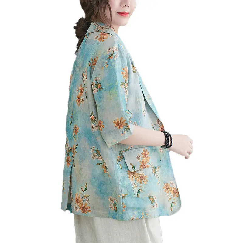 Кардиган из волокна рами свободного кроя с принтом в стиле ретро рубашка жакет на