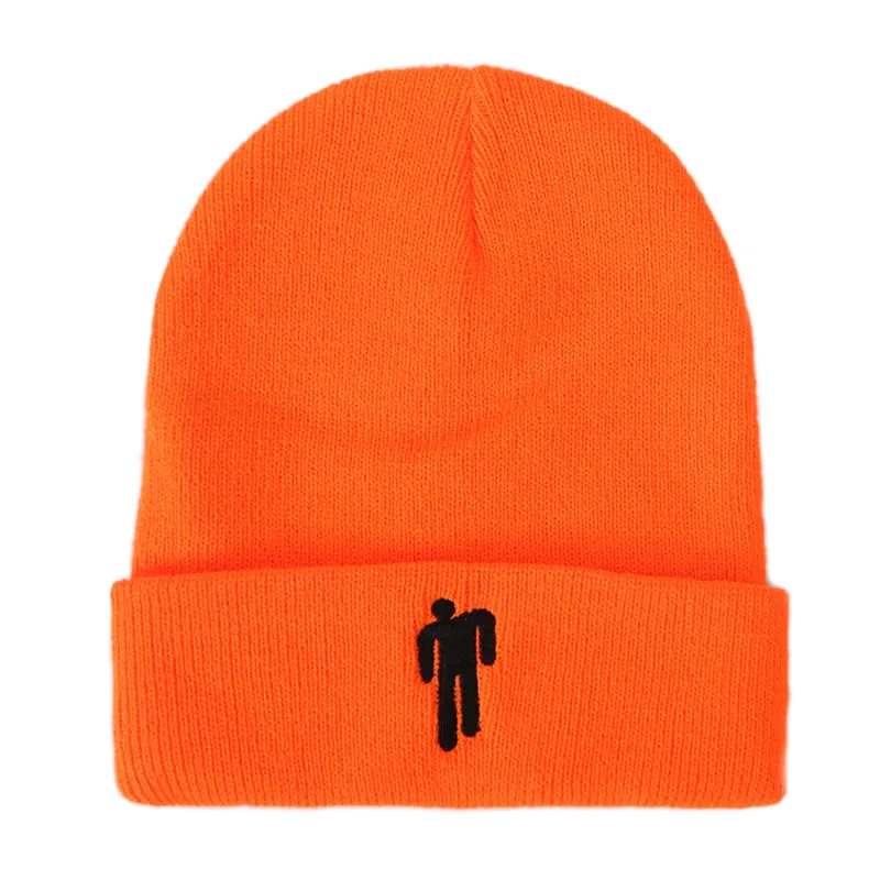 Orange Billie Eilish Beanie шапка для женщин и мужчин, вязаное, тёплое, зимнее, однотонное, хип-хоп, повседневное, с манжетами, широкий берет-Боб - Цвет: Orange