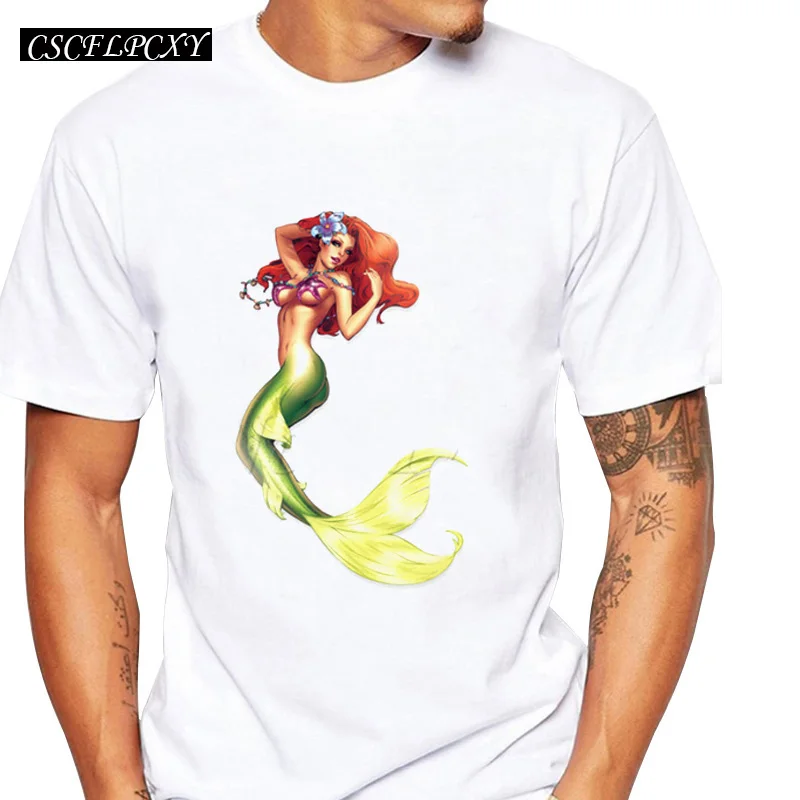 2019 New Arrival Men's Fashion Sexy ARIEL Mermaid Design T shirt Cool Tops Short Sleeve Hipster Tees | Мужская одежда