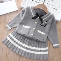 girls flying sleeve long sleeve knitted sweater set autumn and winter new girls two piece dress baby birthday party suit