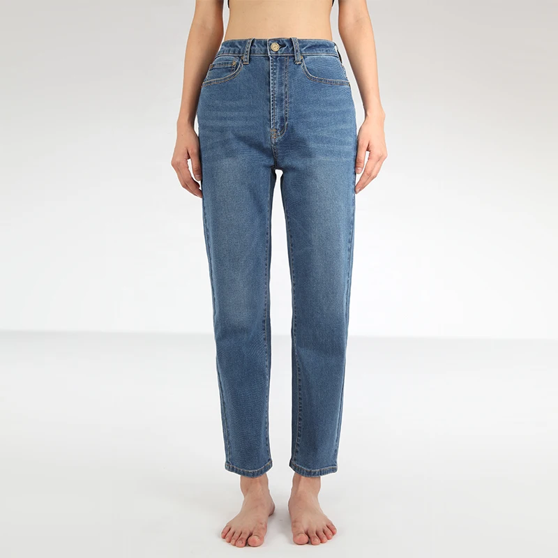 

Женские джинсы с высокой талией Iupl, голубые Свободные повседневные Прямые джинсы-бойфренды с эффектом потертости, модель 2020 большого разме...