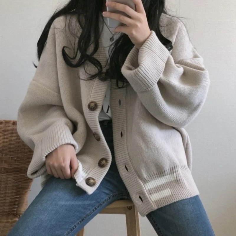 

Women Knitted Cardigans Sweater Winter Solid Basic Elegant New Tops Oversized Autumn Female Warm Casual Outerwear Jersey