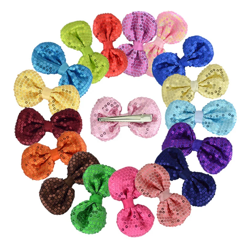 

22Colors 1pc Sequin Bowkont Hairpins Kids Bow Hairclips Children Glitter Barrettes Fashion Solid Color Girl Hairgrips Accessorie