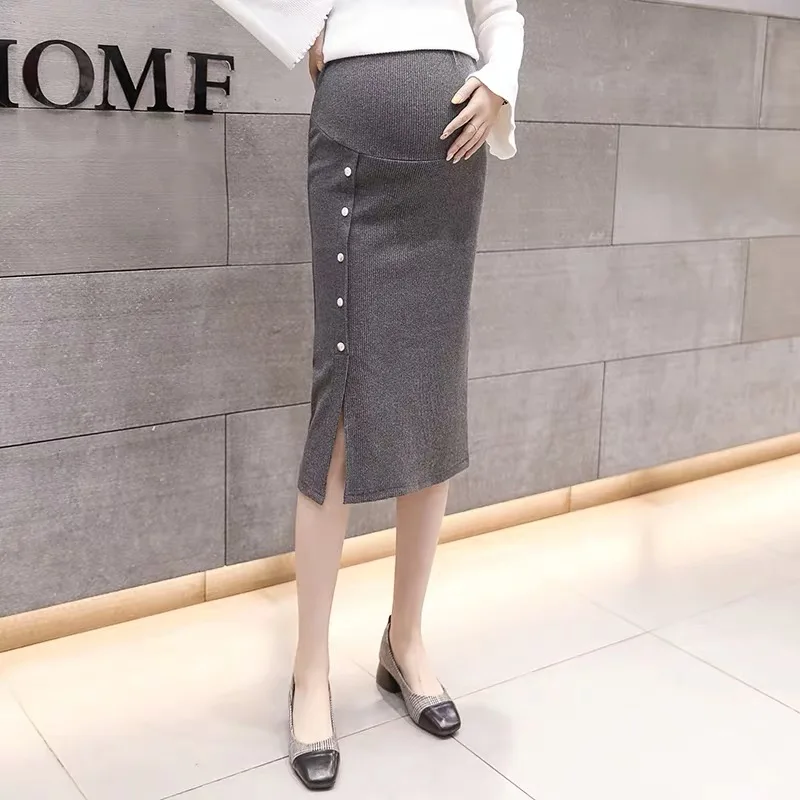 2019 осенние модные юбки для беременных талии живота эластичная длинные сторона