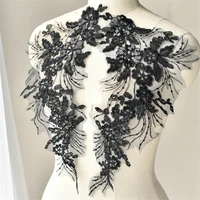 2pcs 4220cm embroidery code african lace sequin flower patch applique sew wedding dress veils clohthes fabric black red white