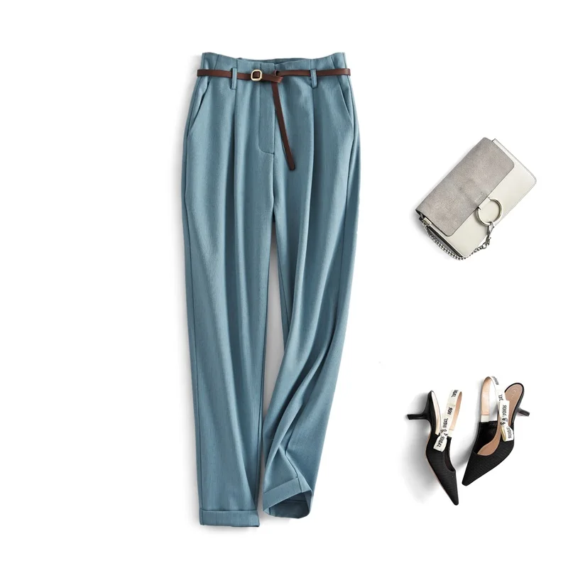 

Limiguyue Summer Women Harem Pants Casual Work Wear High Waist Pants Ladies Korean OL Ankle-Length Belted Solid Trousers K1152