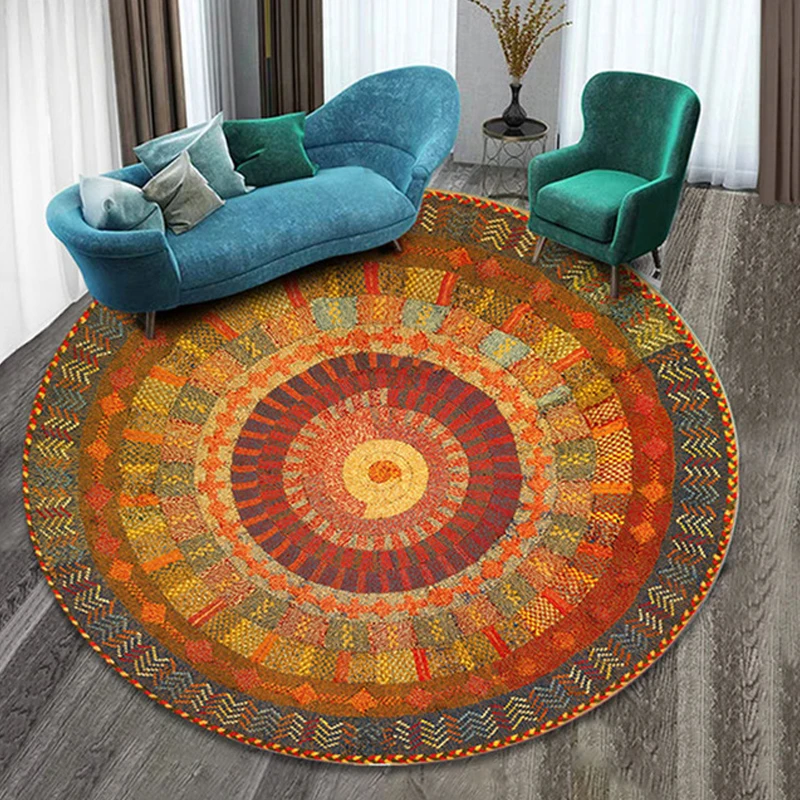 

Mandala Living Room Round Carpet Bedroom Bedside Carpet Computer Chair Cushion Coffee Table Cushion Carpets for Living Room Rug