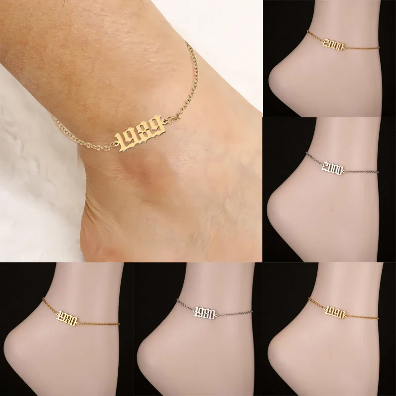 

Year Number Stainless Stee1994-2000 Digital Anklet Birthday Year Anklet Leg Bracelet Fashion Jewelry for Women Men Birthday Gift
