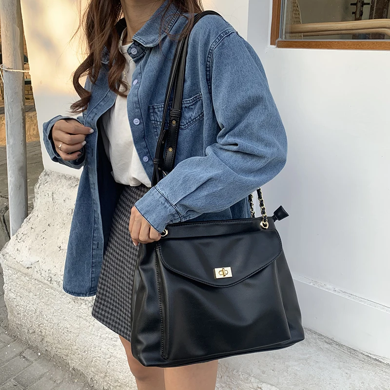 

High Capacity PU Leather Women Shoulder Crossbody Bags 2021 New Chain Vintage Handbags Ladies Casual Totes Female Purses