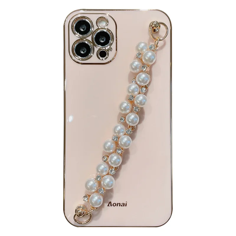 

Роскошный простой мягкий браслет со стразами и жемчужинами для iphone 12 MINI 11 pro max x xr xs 7 8 plus se 20