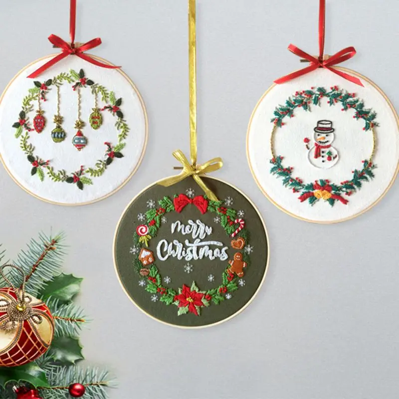 

Christmas Flowers DIY Ribbon Set Beginners With Embroidery Shed Sewing Kit Cross-stitch Crafts Hand-stitched Decoration Hot