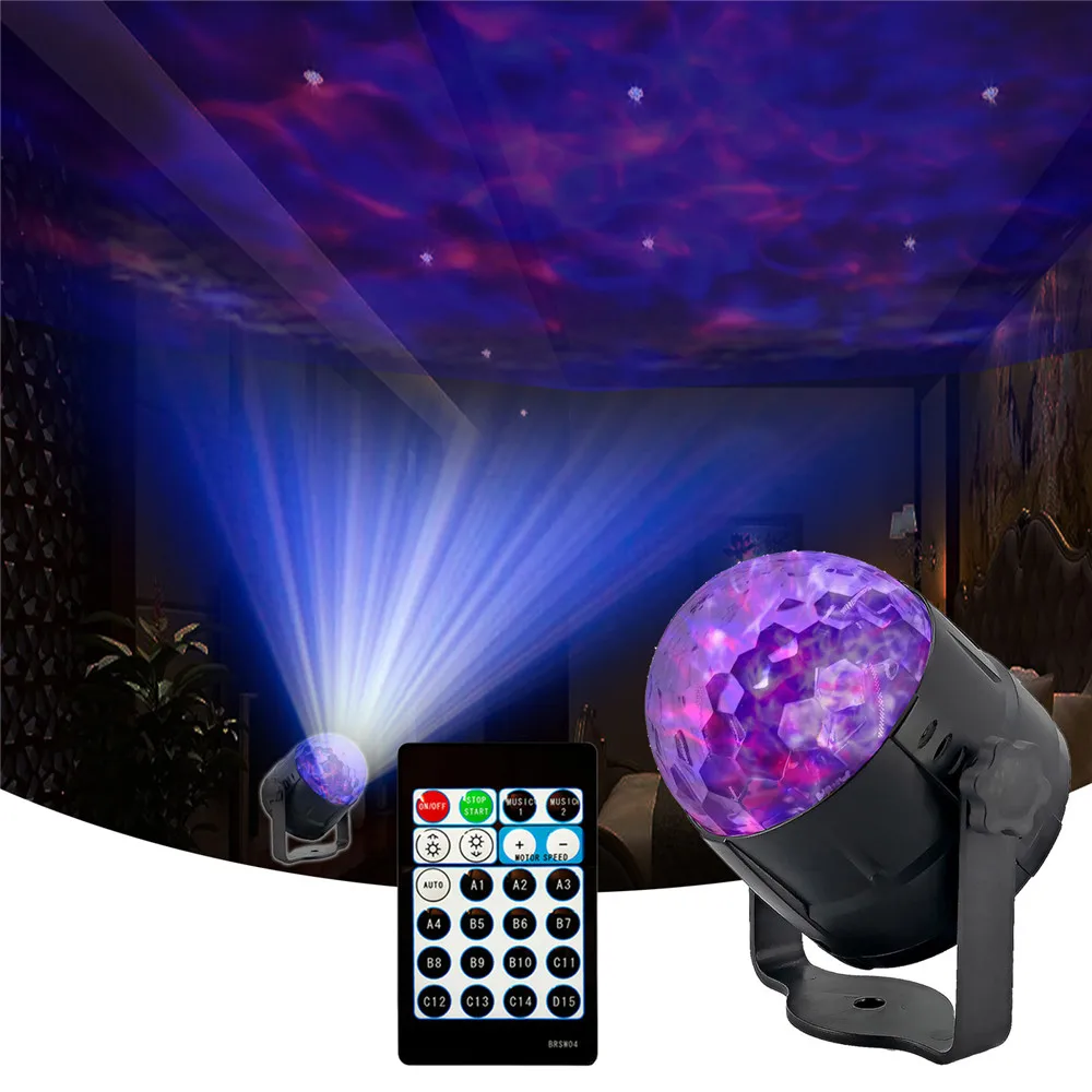 EU/US Plug LED Magic Ball Disco Party Lights15 Color LED Water Wave Projector Lamp Strobe Stage Lights for Bar DJ Holiday Weddi