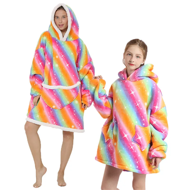 

Family Hooded Sweatshirt Blanket Fleece Warm Hoodies Parent-Child Clothes Pullover Wearable Blanket Family Matching Outfits