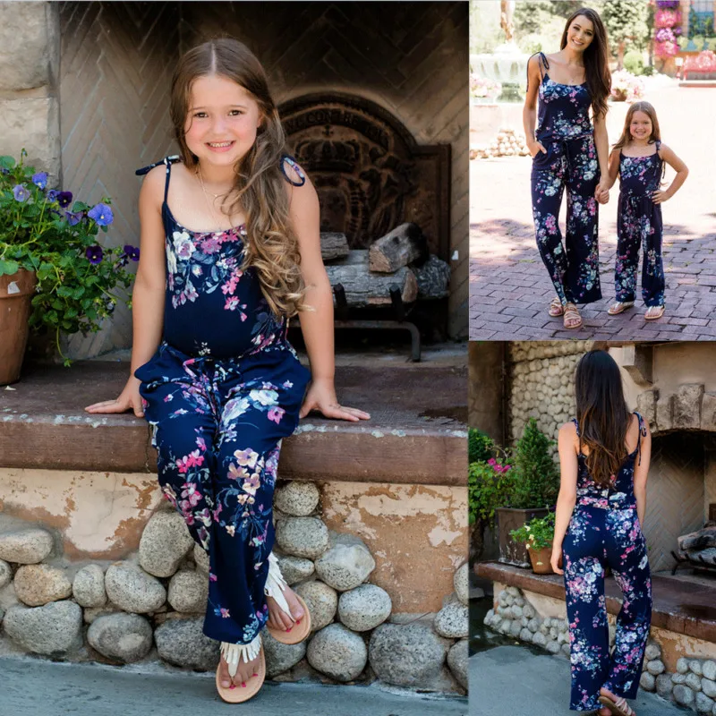 Семейный комбинезон летняя одежда без рукавов для мамы и дочки с цветочным