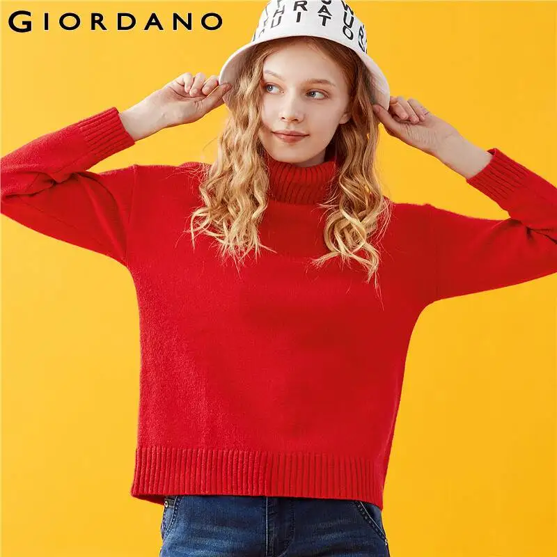 Giordano женские свитера однотонный пуловер с высоким воротом 5 игл Вязание прочный