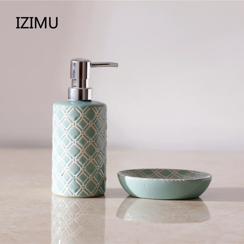 

IZIMU Nordic Simple Ceramic Hand Sanitizer Shower Gel Shampoo Bottle Bathroom Lotion Press Small Fresh Bottle Soap Dispenser