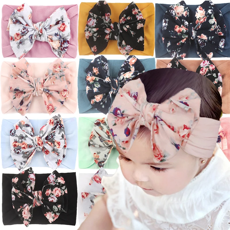 

New Bohemia Elastic Printed Flower Kids Headband Newborn Infant Knot Bows Head Wraps Baby Girls Headwear Cute Gifts Photo Props