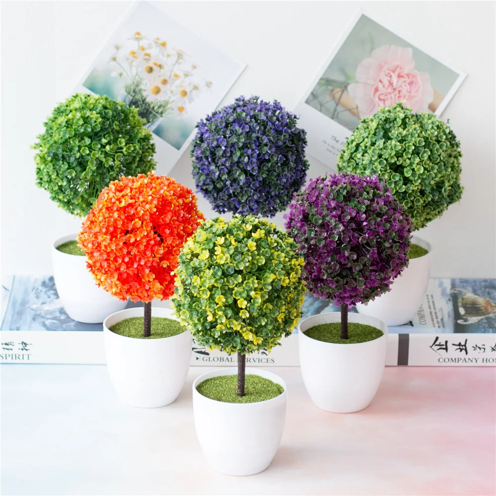 

Artificial Potted Plant Bonsai Plastic Flowerpot Ornaments Simulation Plants Grass Birthday Party Decor Home Office Desk Decor