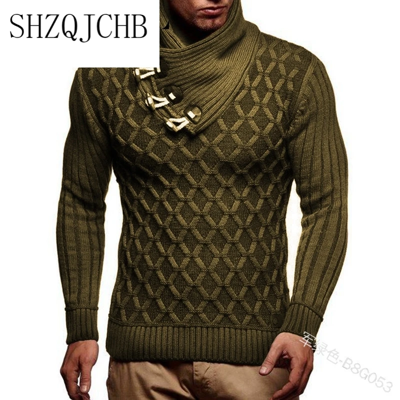 

JCHB Turtleneck Sweater Men Autumn Winter Pullover Warm Thick Scarf Collar Long Sleeve Sweater Twist Knitted Men Knitwear