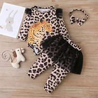 3pcs newborn baby girls clothes leopard print romper pantskirt hairband infant casaul outfits winter girl clothing sets 6 24m
