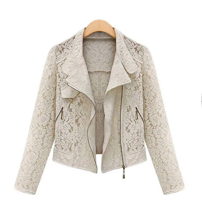 

Lace Biker Jacket 2021 Autumn New Brand High Quality Full Lace Outwear Leisure Casual Short Jacket Metal Zipper Jacket FREE SHIP